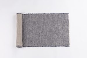 Amity home kent linen table runner in indigo   frayed edges