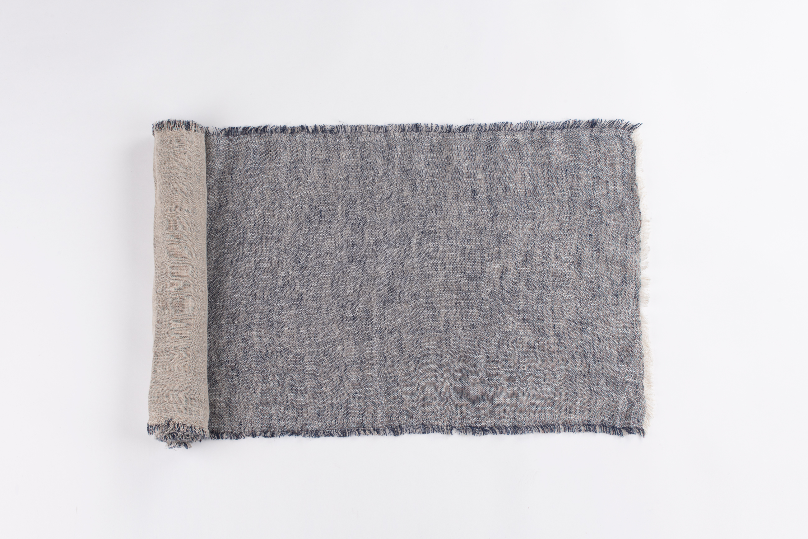 Tr926b | Amity Home Amity home kent linen table runner in indigo frayed edges