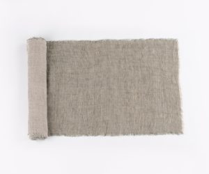 Amity home kent linen table runner in kale   frayed edges