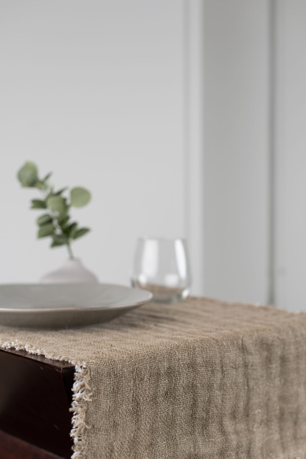 Amity home kent linen table runner in natural   frayed edges