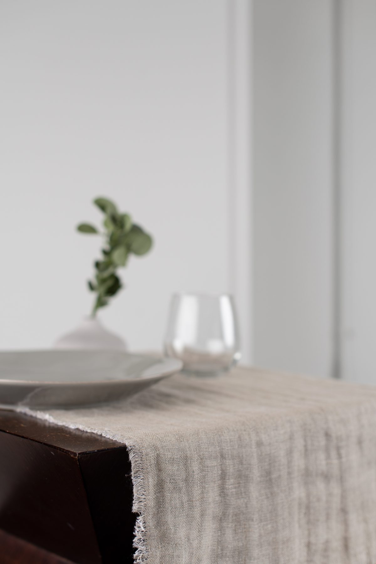 Amity home kent linen table runner in natural linen   frayed edges