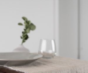 Amity home kent linen table runner in natural linen   frayed edges