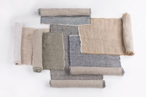 Amity home kent linen table runner in peacock   frayed linen texture