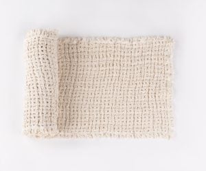 Amity home trawick linen table runner in ivory   open weave texture
