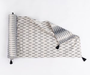 Amity home lana table runner in cream  grey ikat   reversible design