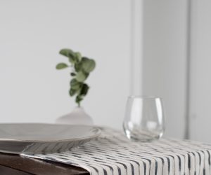 Amity home lana table runner in natural with black stripes   ikat pattern