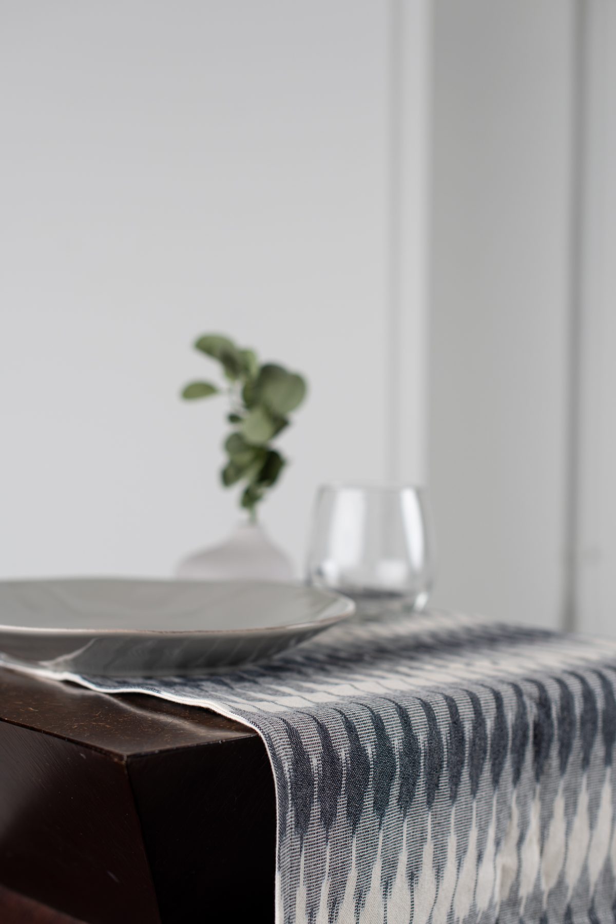 Amity home lana table runner in indigo ikat   woven texture