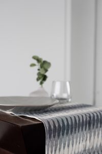Amity home lana table runner in indigo ikat   woven texture