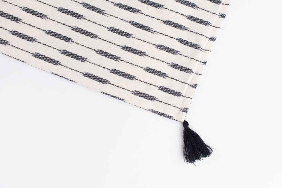 Amity home lana table runner in natural  black   ikat stripe pattern