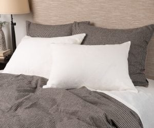 Amity home salma duvet cover in charcoal ticking stripe   relaxed linen texture