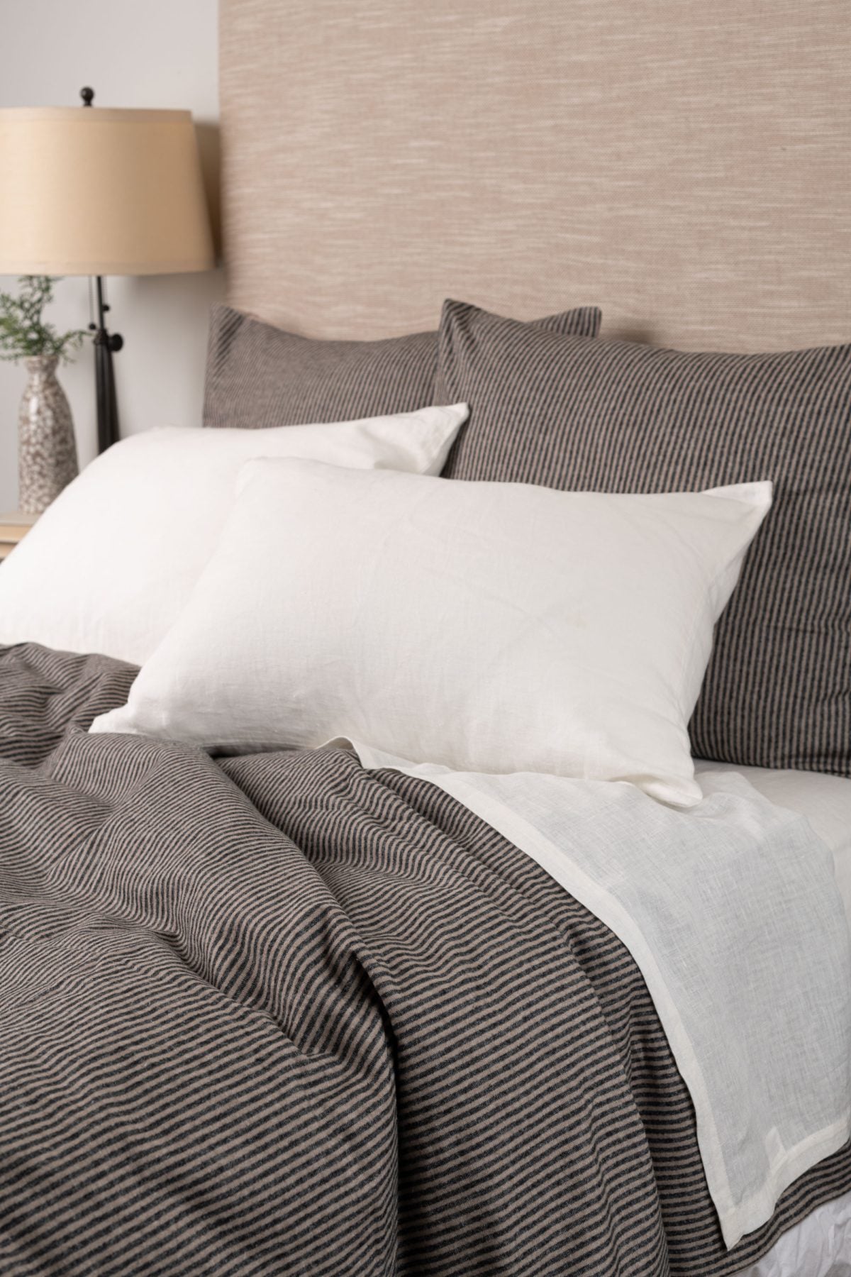 Amity home salma duvet cover in charcoal stripe   relaxed linen texture