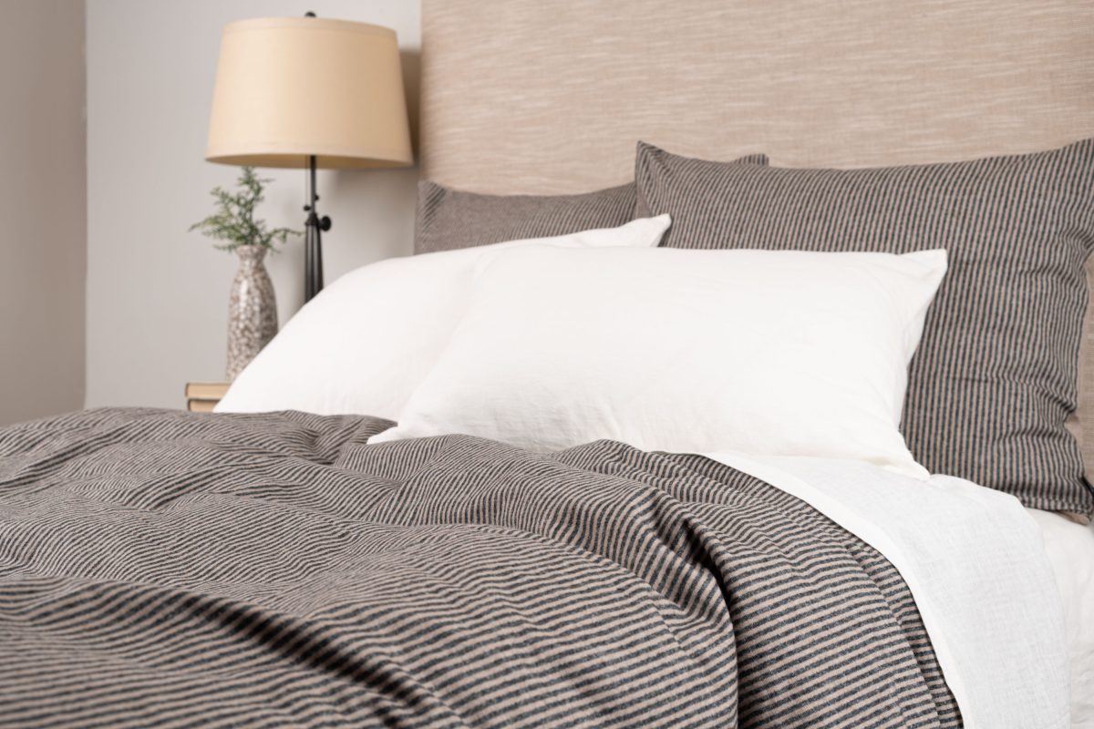 Amity home salma duvet cover in charcoal stripe   thin striped pattern