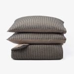 Amity home salma duvet cover in striped beigecharcoal   vertical stripe pattern