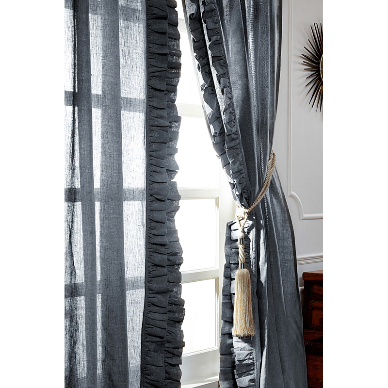 Basillo Linen Curtains Steel Blue Pair 96 Amity Home