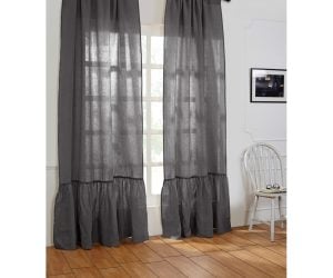 Amity home caprice linen curtain in steel blue   ruffled hem design