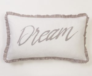 Amity home dream pillow in white with grey   dream embroidery