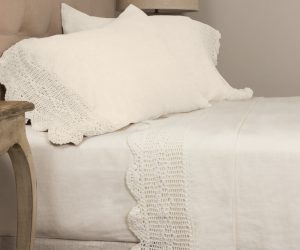 Amity home eveline linen ivory crochet sheet set   delicate crochet trim