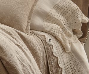 Amity home eveline linen ivory crochet sheet set   scalloped crochet border