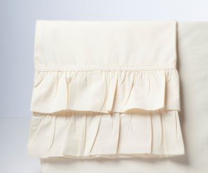 Amity home french ruffle sheet set   ivory luxury bedding with two elegant ruffled tiers neatly folded