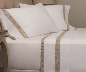 Amity home petite ruffle pillow case in white with natural ruffle   linen ruffle trim