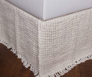 Amity home trawick linen bed skirt in ivory   woven texture  fringe