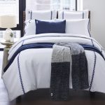 Amity home turin duvet cover in white indigo   geometric border